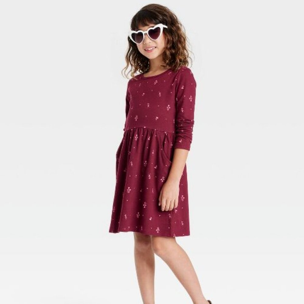 Girls' Printed Long Sleeve Knit Dress - Cat & Jack S